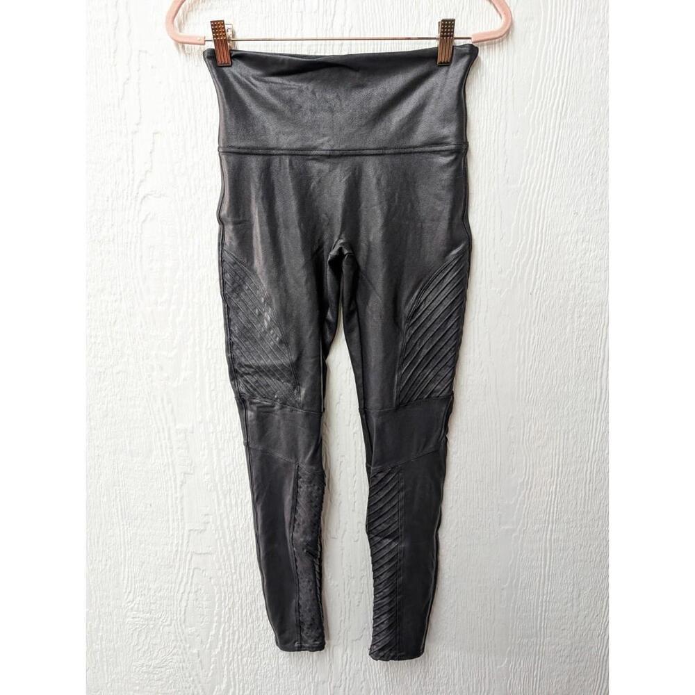 Spanx Faux Leather Black Moto Leggings Pants Compression Women's Size Medium